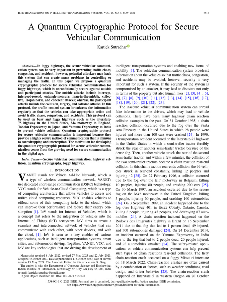 Quantum Protocol for Secure Vehicle Communication | PDF | Encryption ...