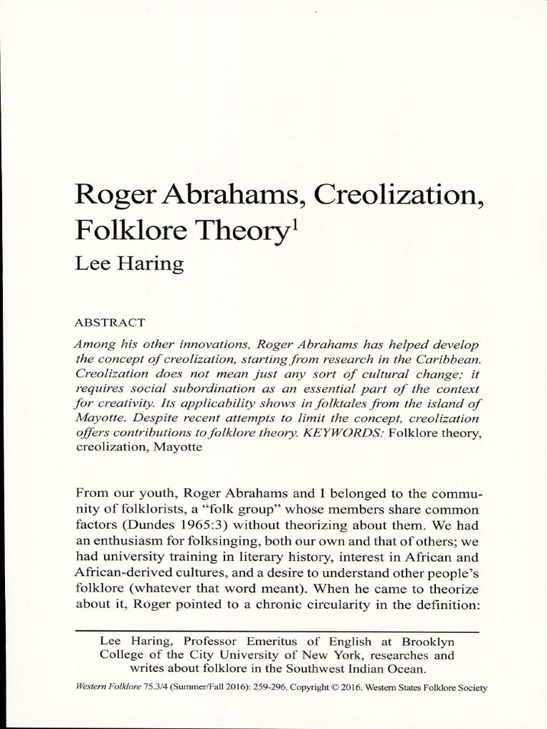 Creolization in Folklore Theory Explained | PDF | Folklore | Linguistics