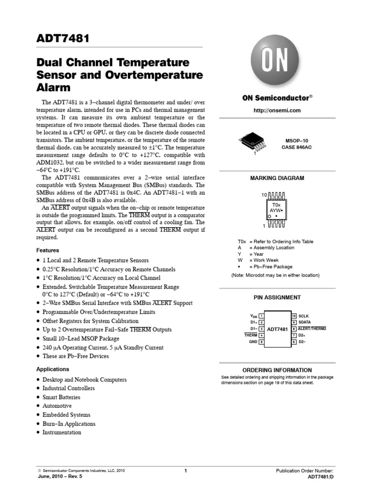 ADT7481 Dual Channel Temp Sensor | PDF | Analog To Digital Converter ...
