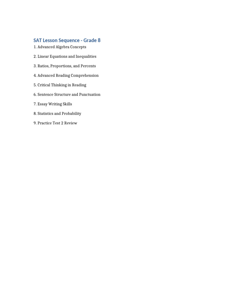 SAT Lesson Sequence Grade 8 | PDF