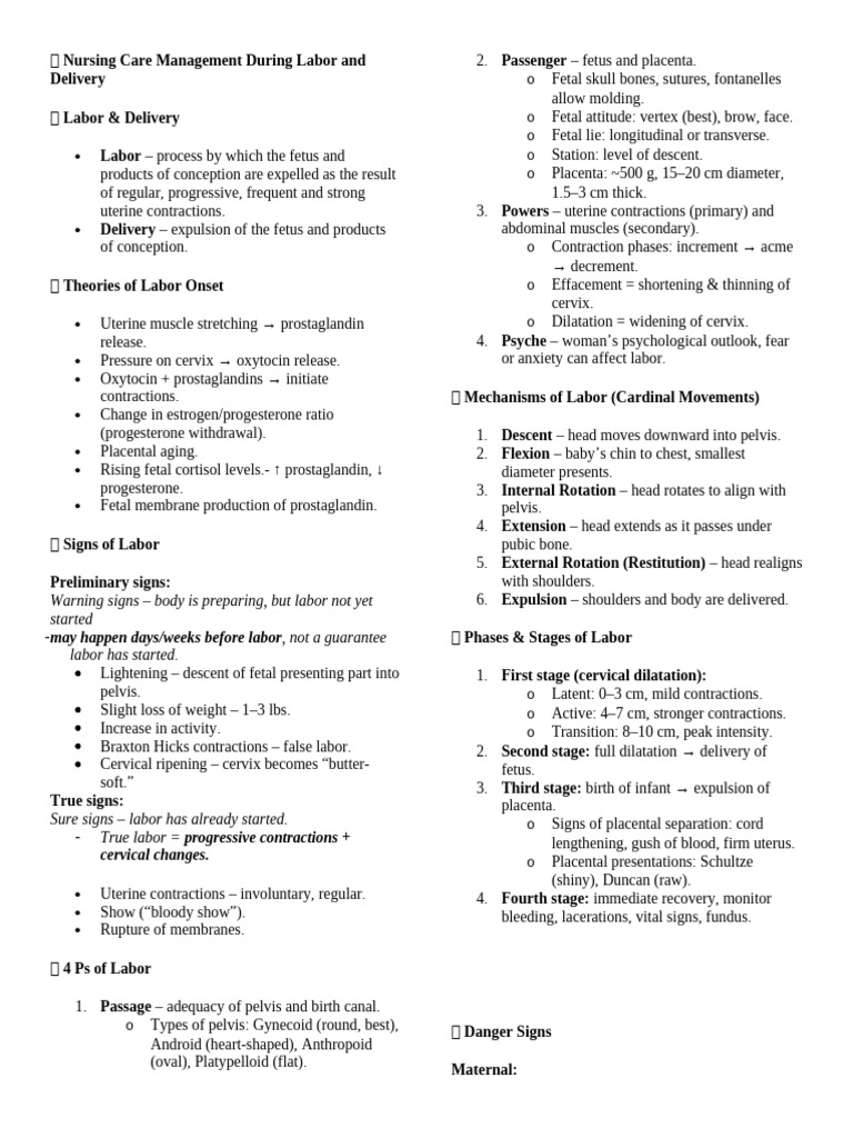 Nursing Care During Labor & Delivery | PDF | Childbirth | Uterus