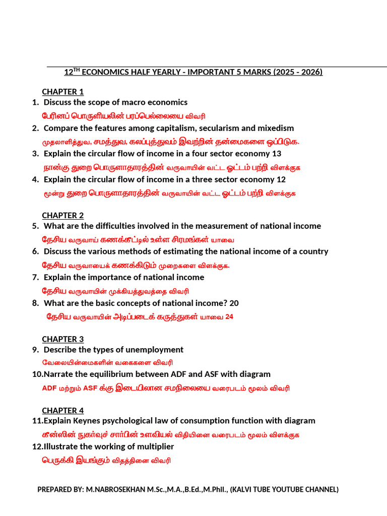 12th Economics Full Portion Imp 5 Marks | PDF