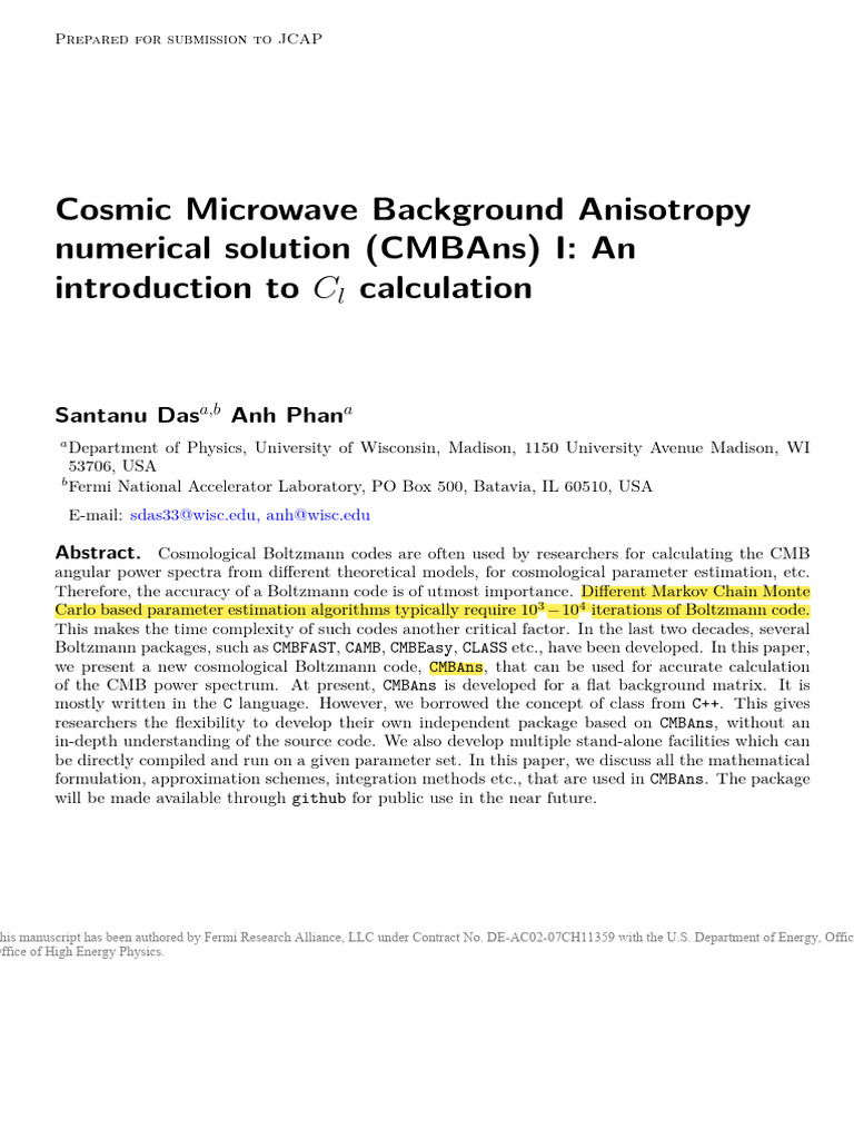 CMBAns: New Boltzmann Code for CMB Power Spectrum | PDF | Cosmic ...
