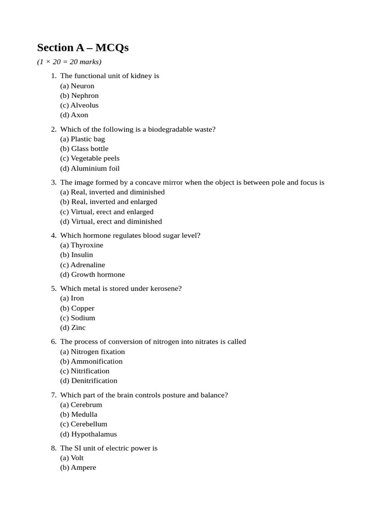 Science MCQs and Short Answer Questions | PDF | Mirror | Stratosphere