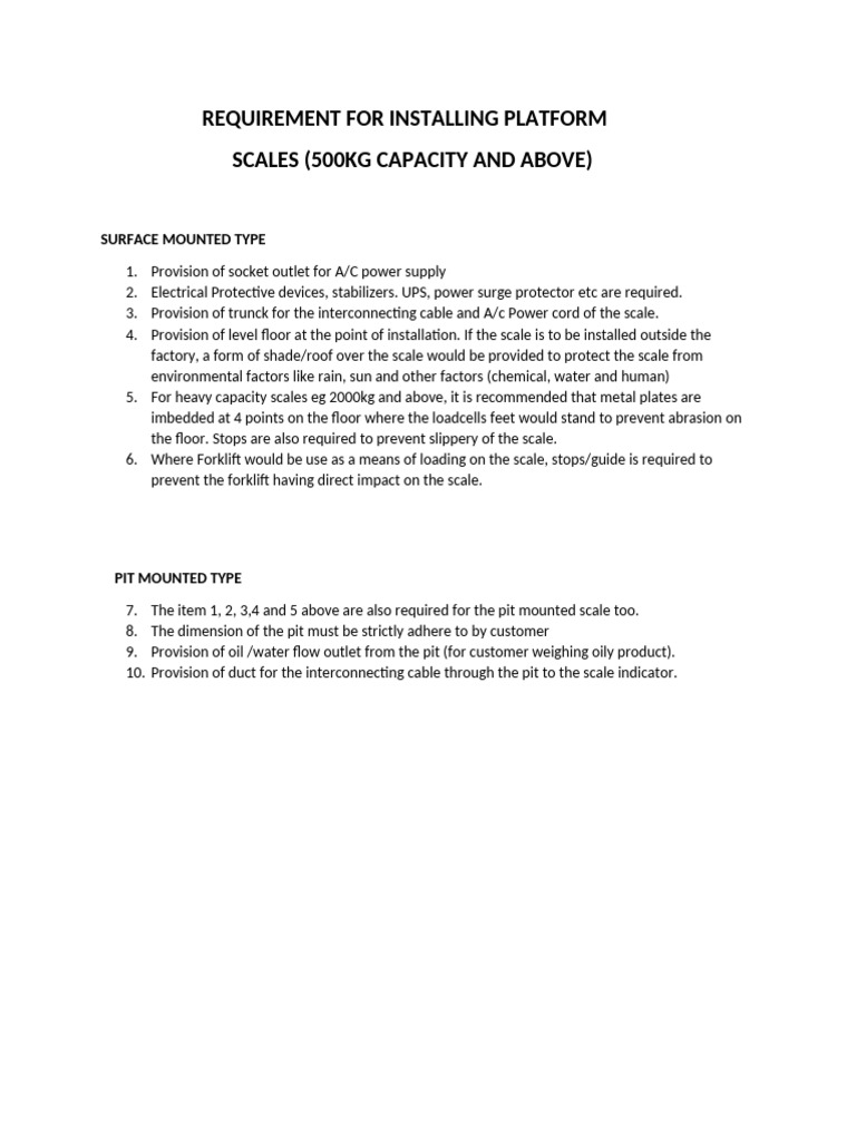 Platform Scale Installation Requirements | PDF