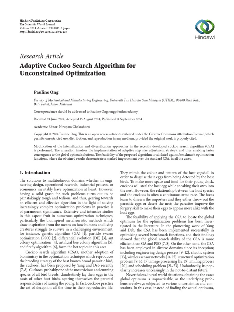 Adaptive Cuckoo Search for Optimization | PDF | Mathematical ...