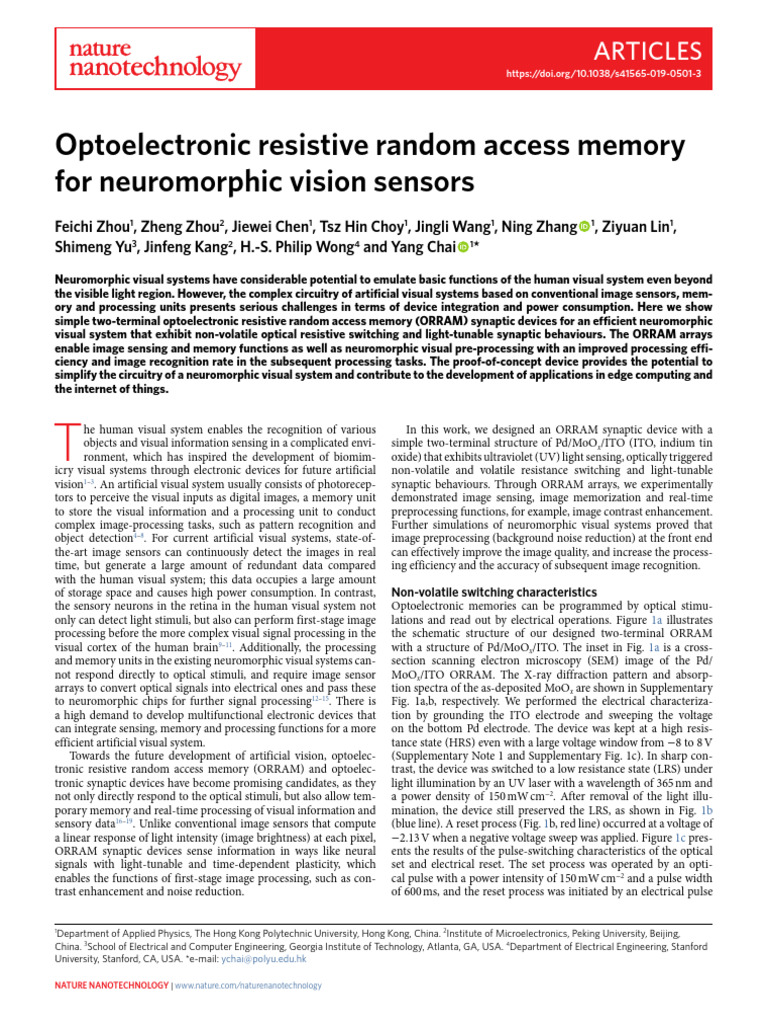 Optoelectronic Memory for Neuromorphic Vision | PDF | Visual System ...