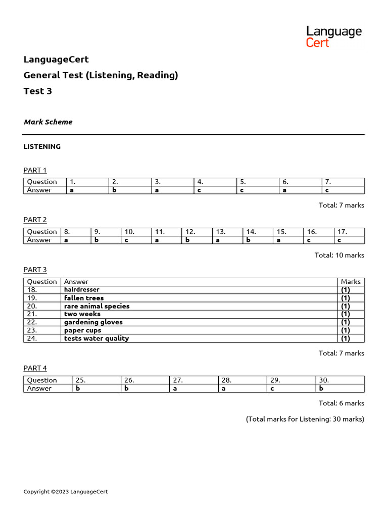 LanguageCert General Test 3 Mark Scheme | PDF | Chess Theory | Chess