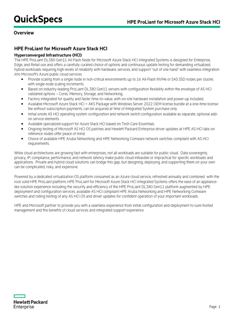 HPE ProLiant Azure Stack HCI Overview | PDF | Computer Hardware ...
