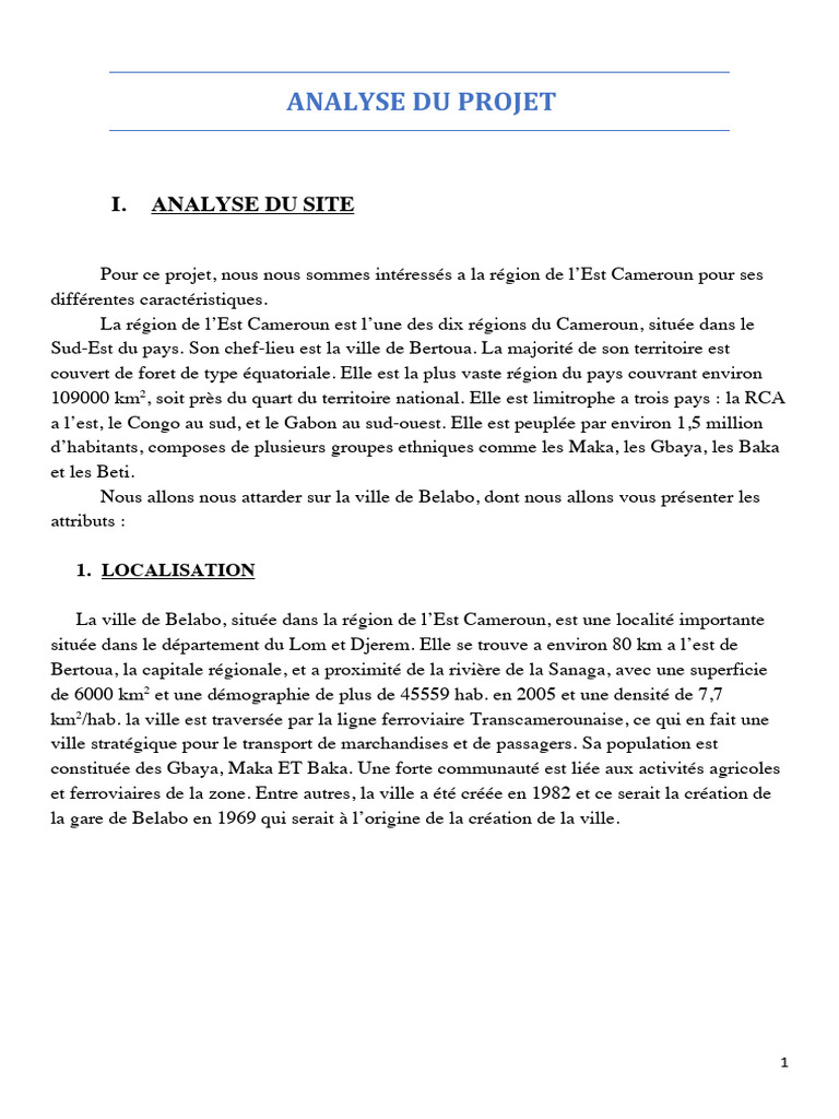 Analyse du projet à Belabo, Est Cameroun | PDF | Mousson