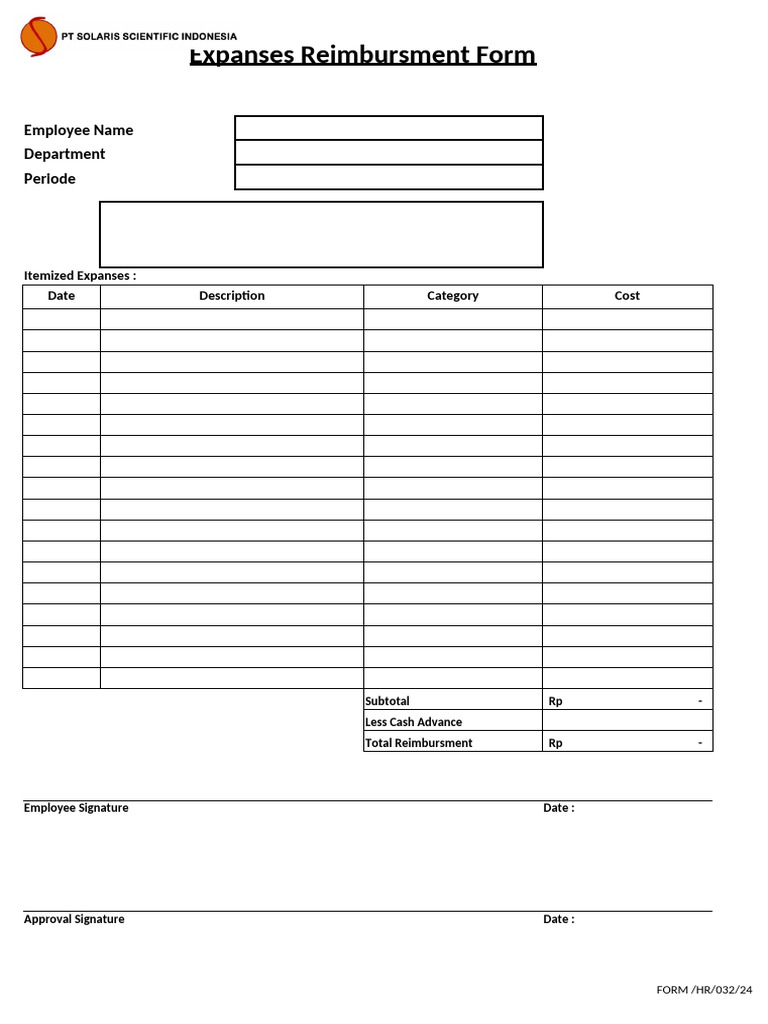 Employee Expense Reimbursement Form | PDF