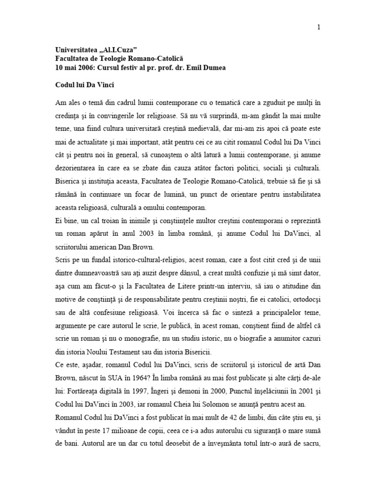 Emil Dumea Codul Lui Da Vinci | PDF