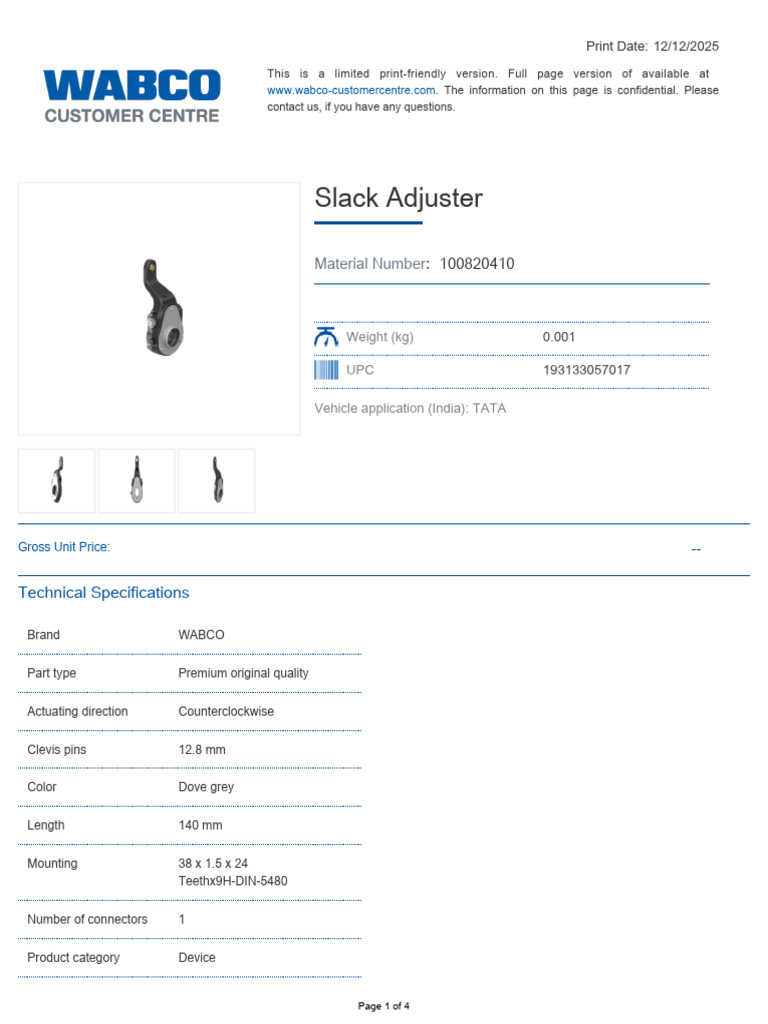 Slack Adjuster Partlist | PDF