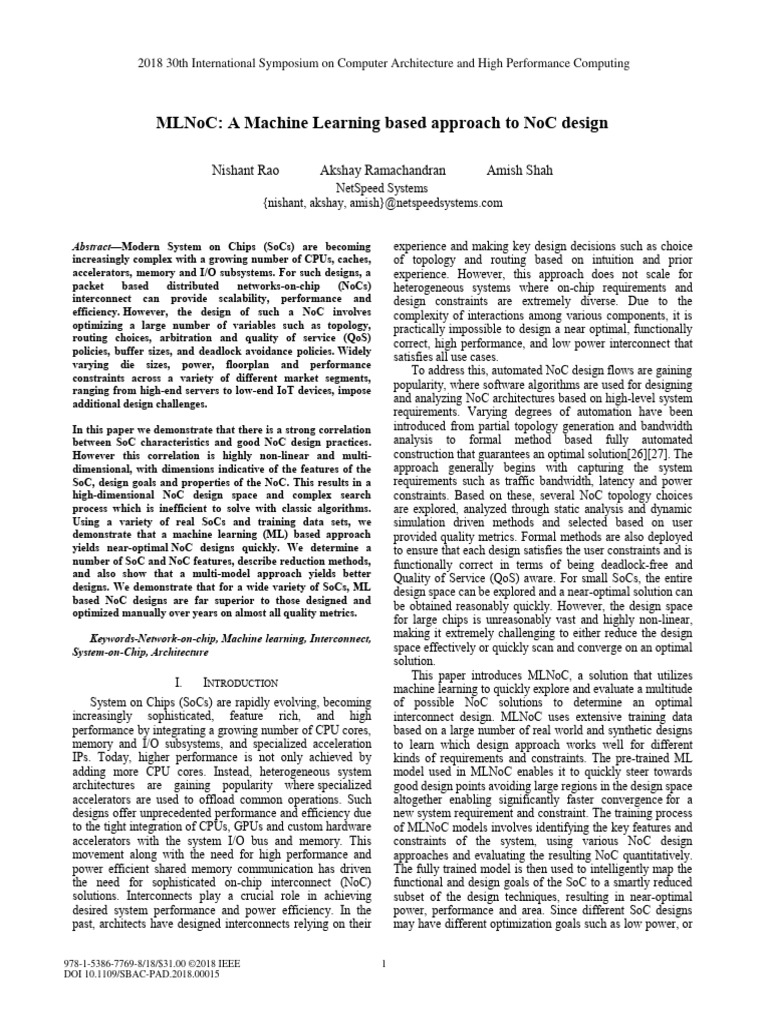 MLNoC A Machine Learning Based Approach To NoC Design | PDF | System On ...