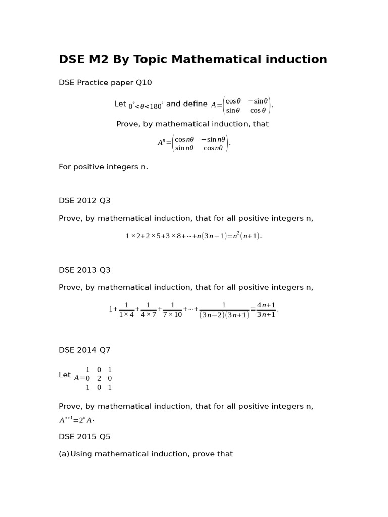 Mathematical Induction Proofs for DSE | PDF