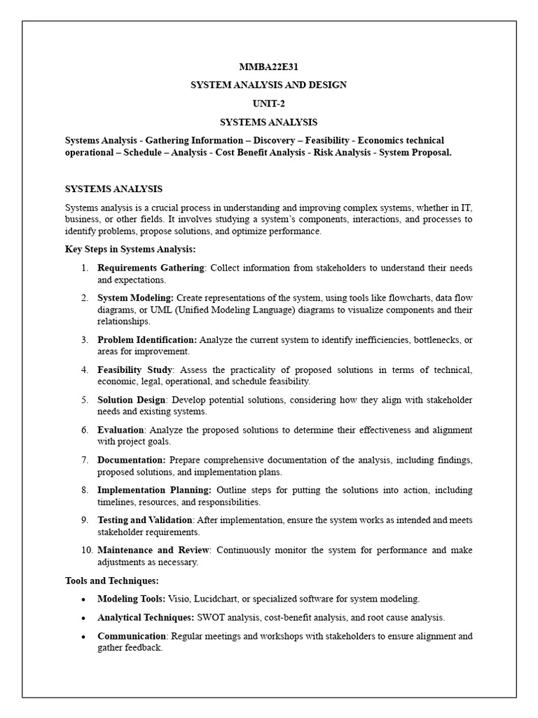 Systems Analysis: Key Techniques & Steps | PDF | Feasibility Study | Risk