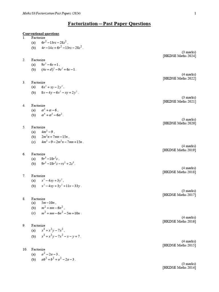 Past Papers Factorization Eng | PDF