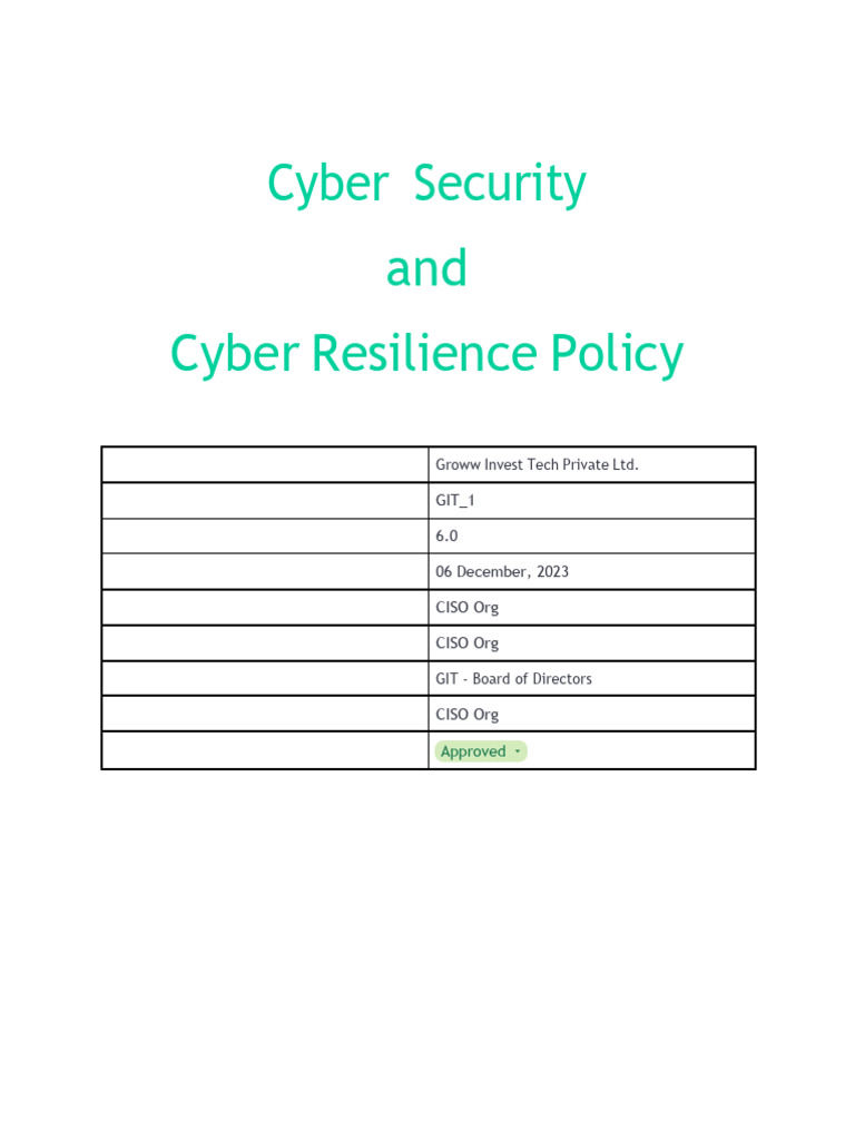 Cyber Security Resilience Policy GIT 2023 | PDF | Computer Security ...