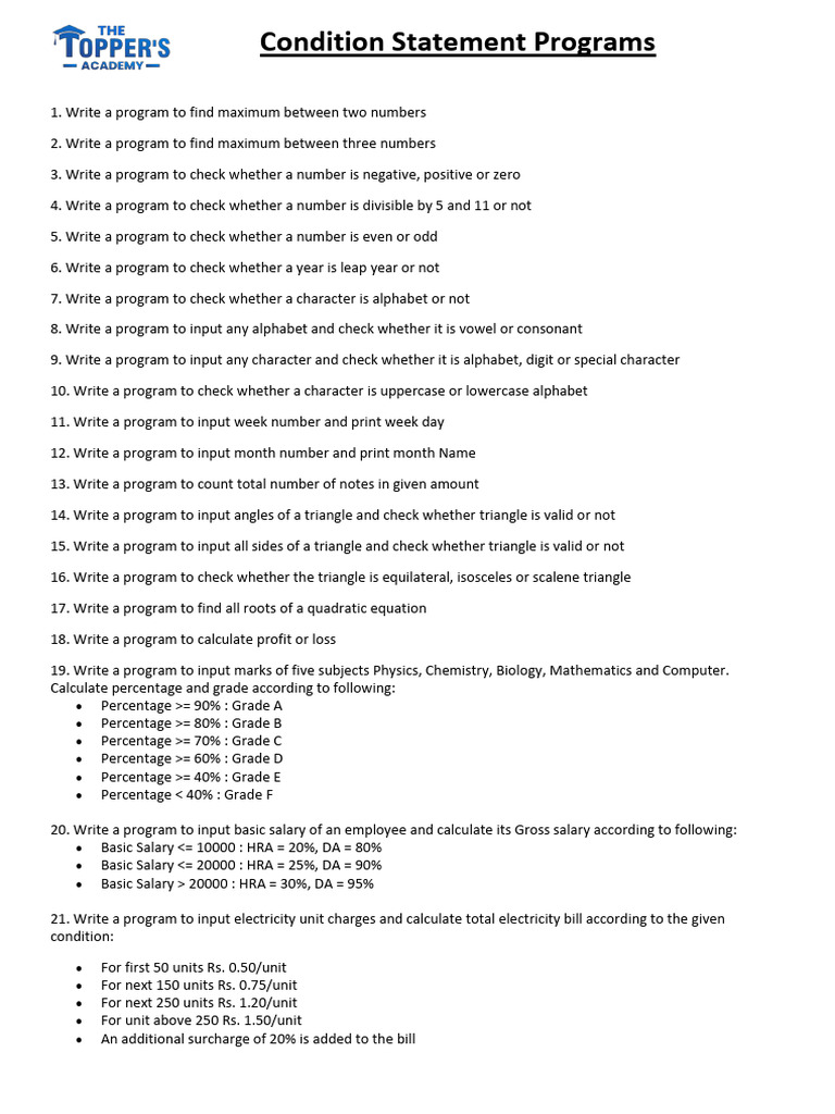 Condition Statement Programming Tasks | PDF | Numbers | Salary