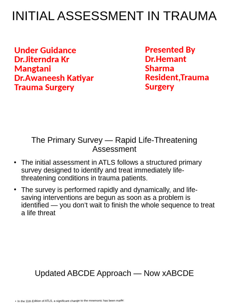 Initial Trauma Assessment Guidelines | PDF | Major Trauma | Human ...