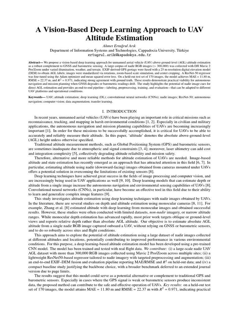 UAV Altitude Estimation via Deep Learning | PDF | Mean Squared Error ...