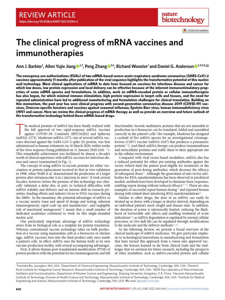 Clinical Advances in mRNA Vaccines | PDF | Vaccines | Virus
