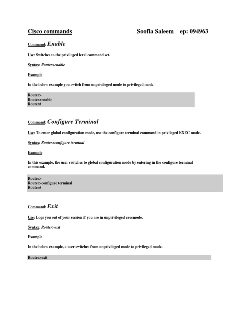 Cisco Commands | Network Protocols | Telecommunications Standards