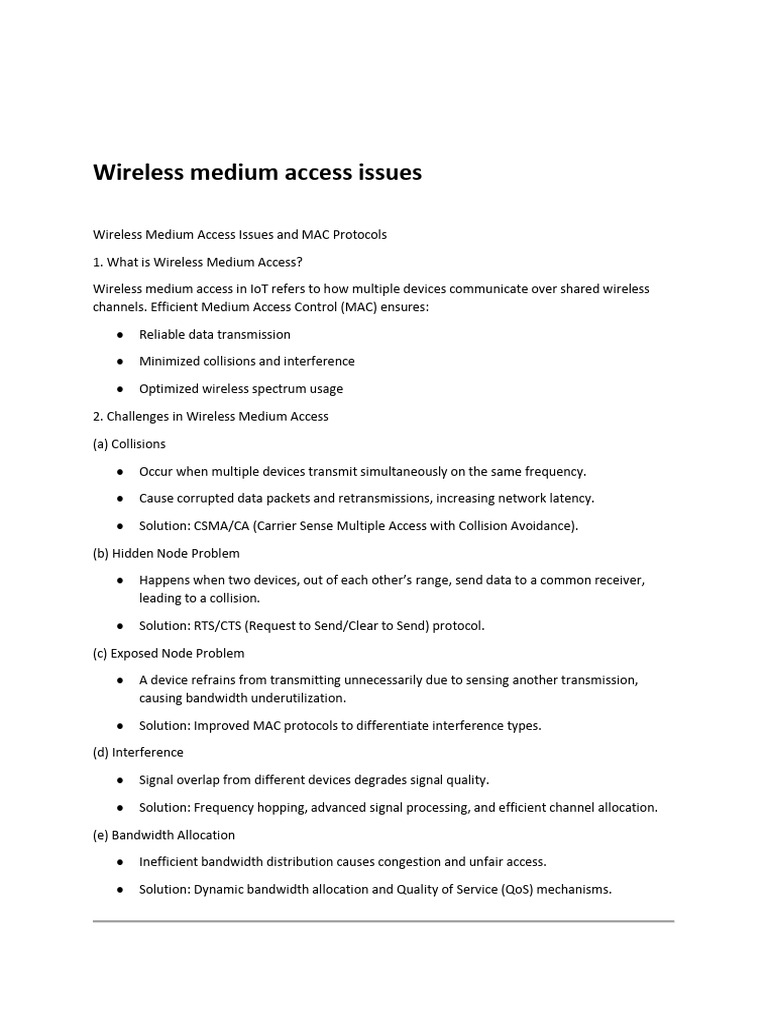 IoT Wireless Medium Access & MAC Protocols | PDF | Channel Access ...
