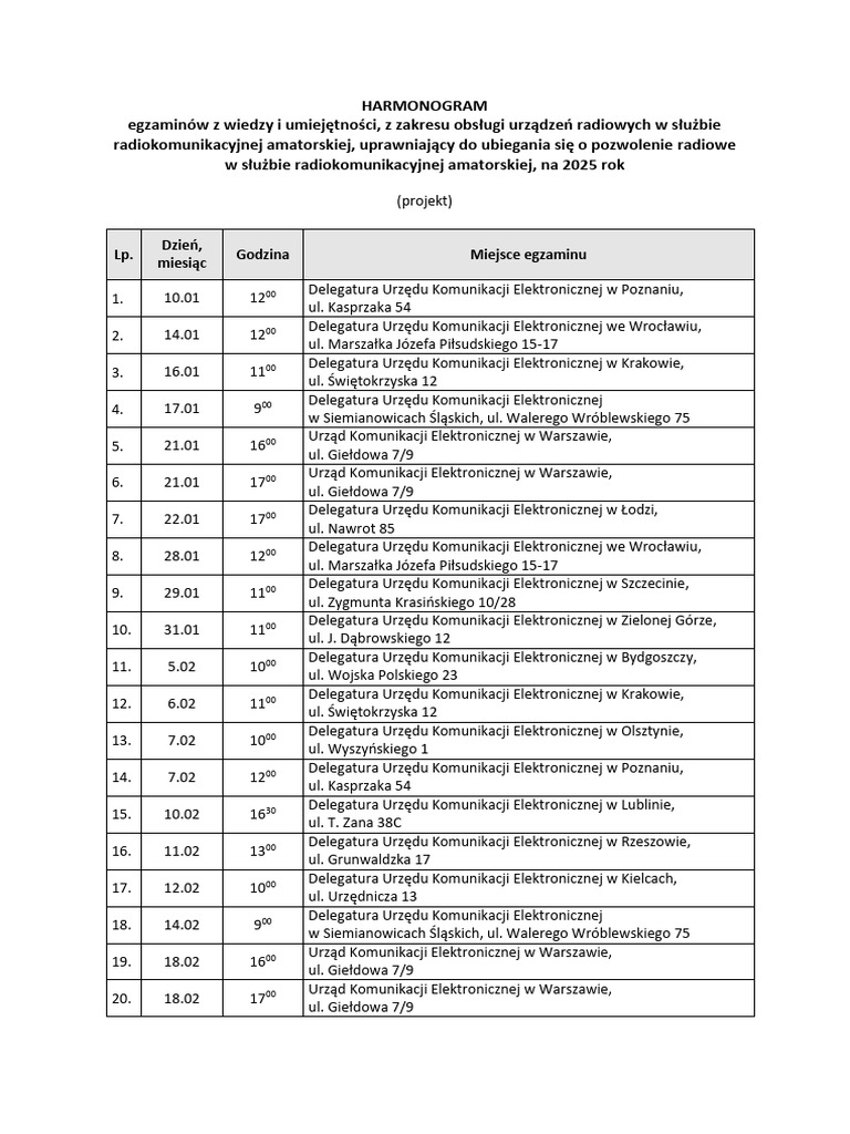 Harmonogram Amatorska 2025 | PDF