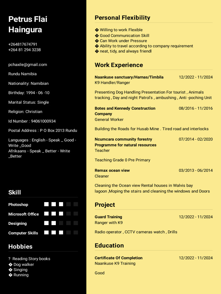 Namibian K9 Handler Resume | PDF