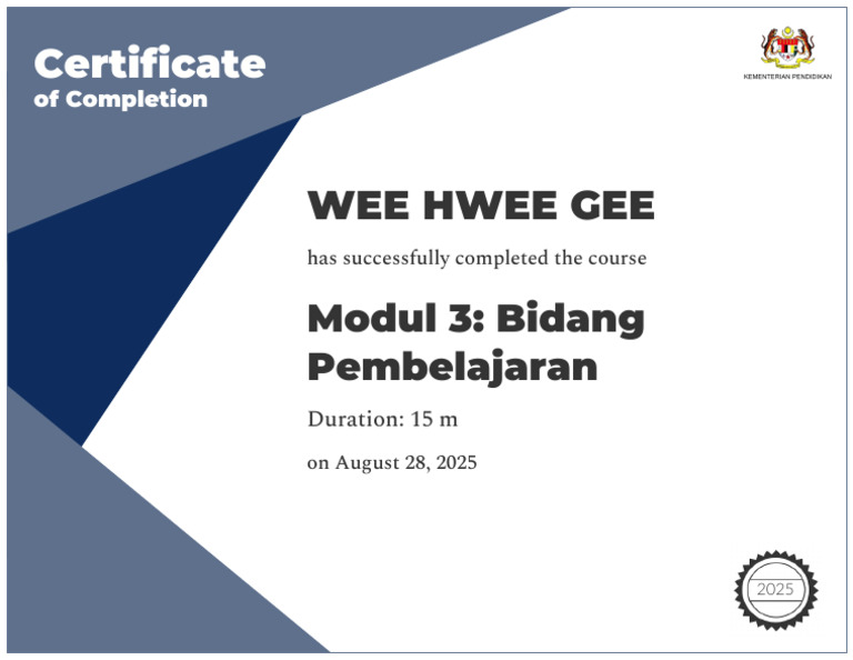 Certificate of Completion for Modul 3 | PDF