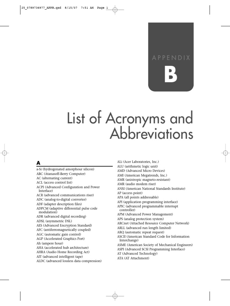 List of Technical Acronyms and Abbreviations | PDF | Random Access ...