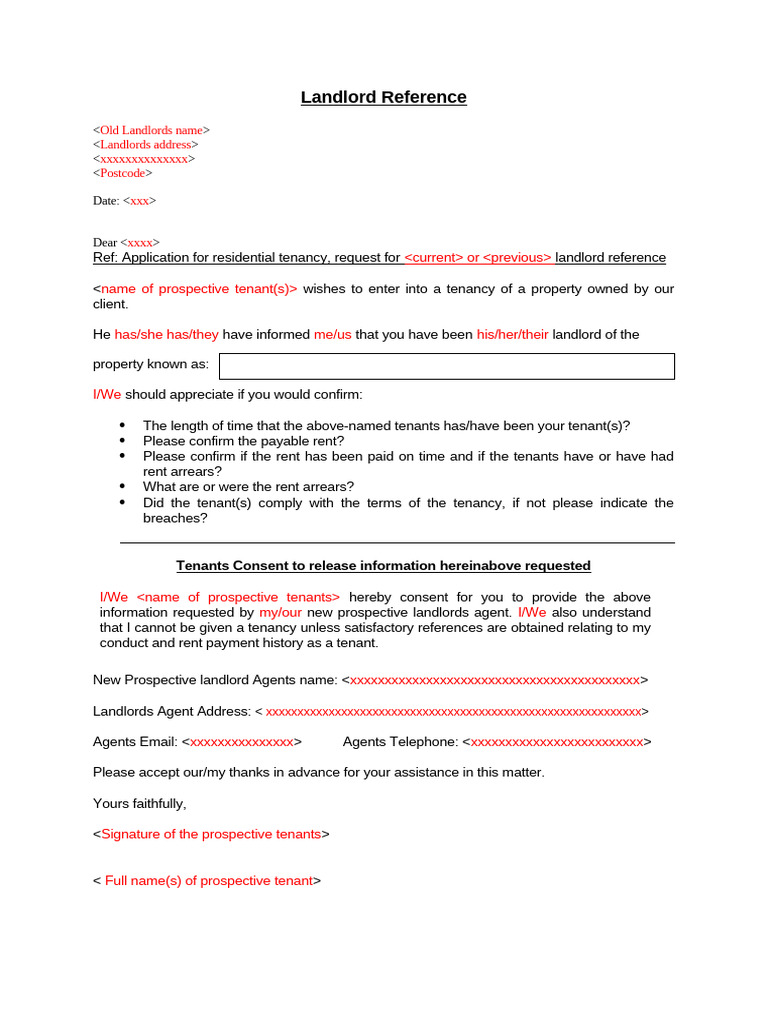 Tenant Reference Request Template | PDF