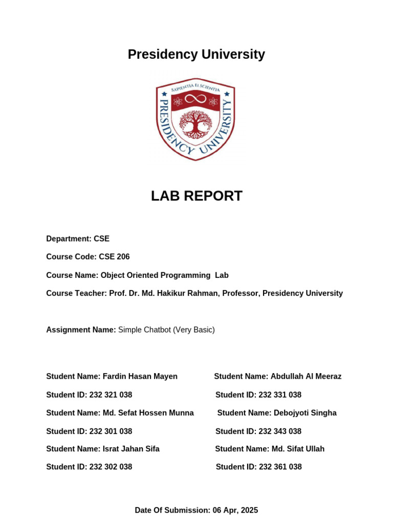 Simple Chatbot Lab Report - CSE 206 | PDF