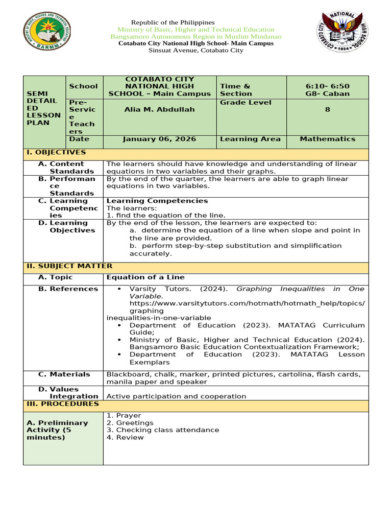 Lesson Plan: Graphing Linear Equations | PDF | Learning | Mathematics