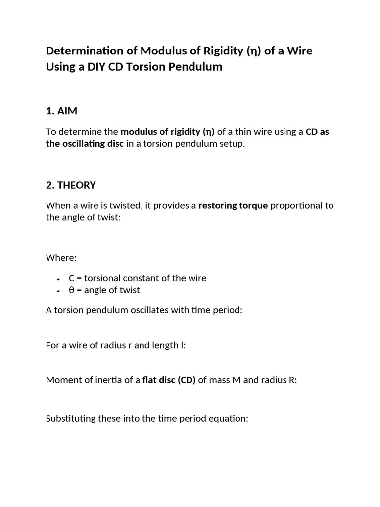 Measure Wire Rigidity with Torsion Pendulum | PDF