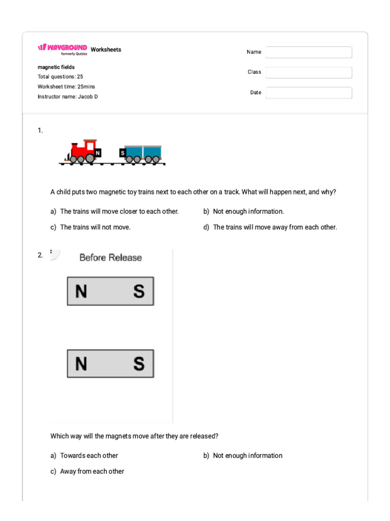 Magnetic Fields Worksheet for Kids | PDF | Magnetism | Magnet
