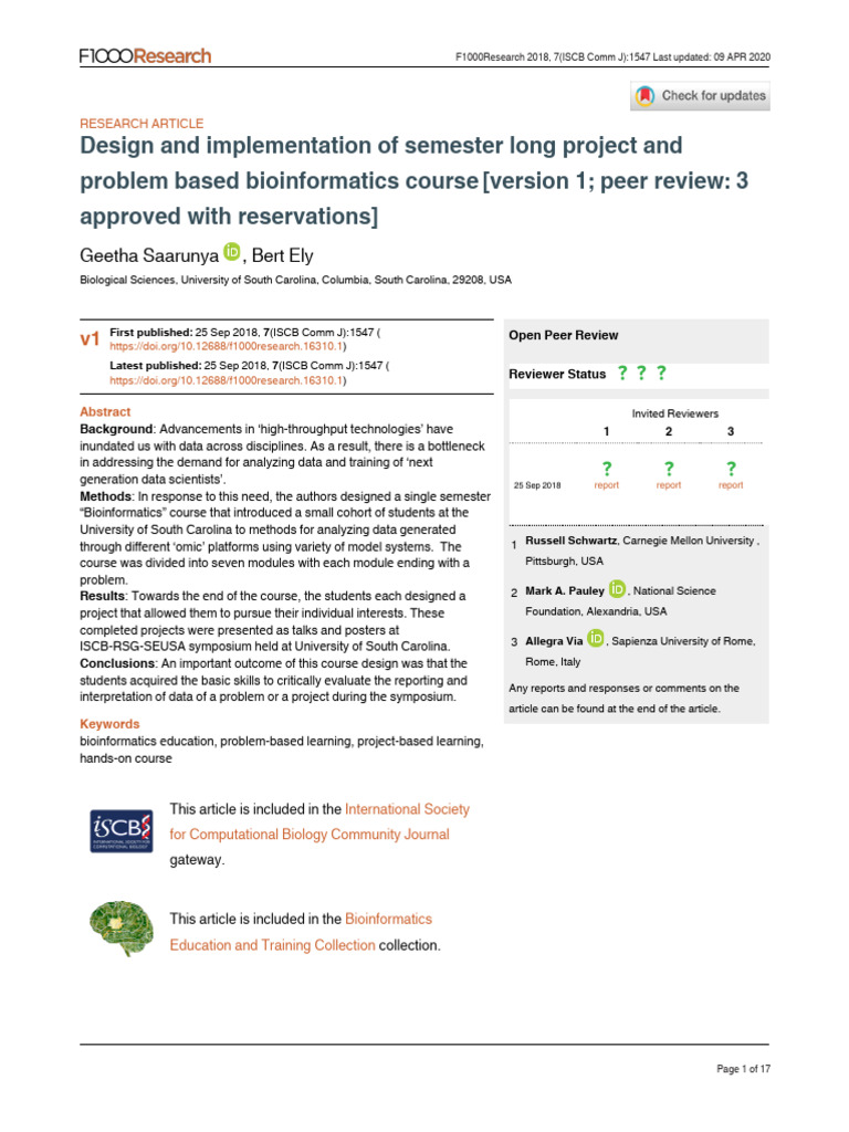 Bioinformatics Course Design and Implementation | PDF | Bioinformatics ...