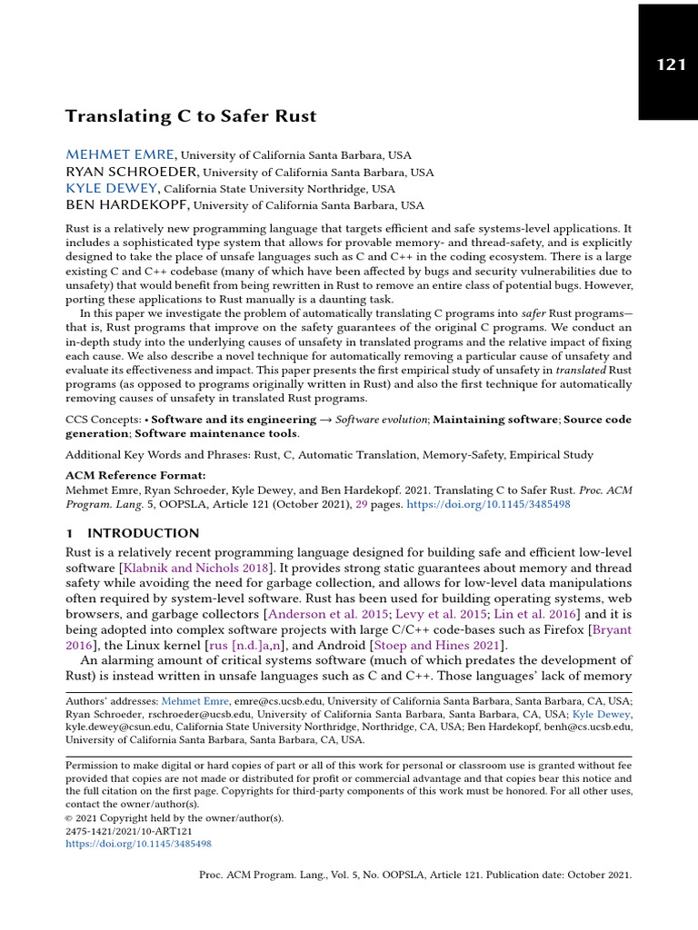 Translating C To Safer Rust | PDF | Pointer (Computer Programming ...