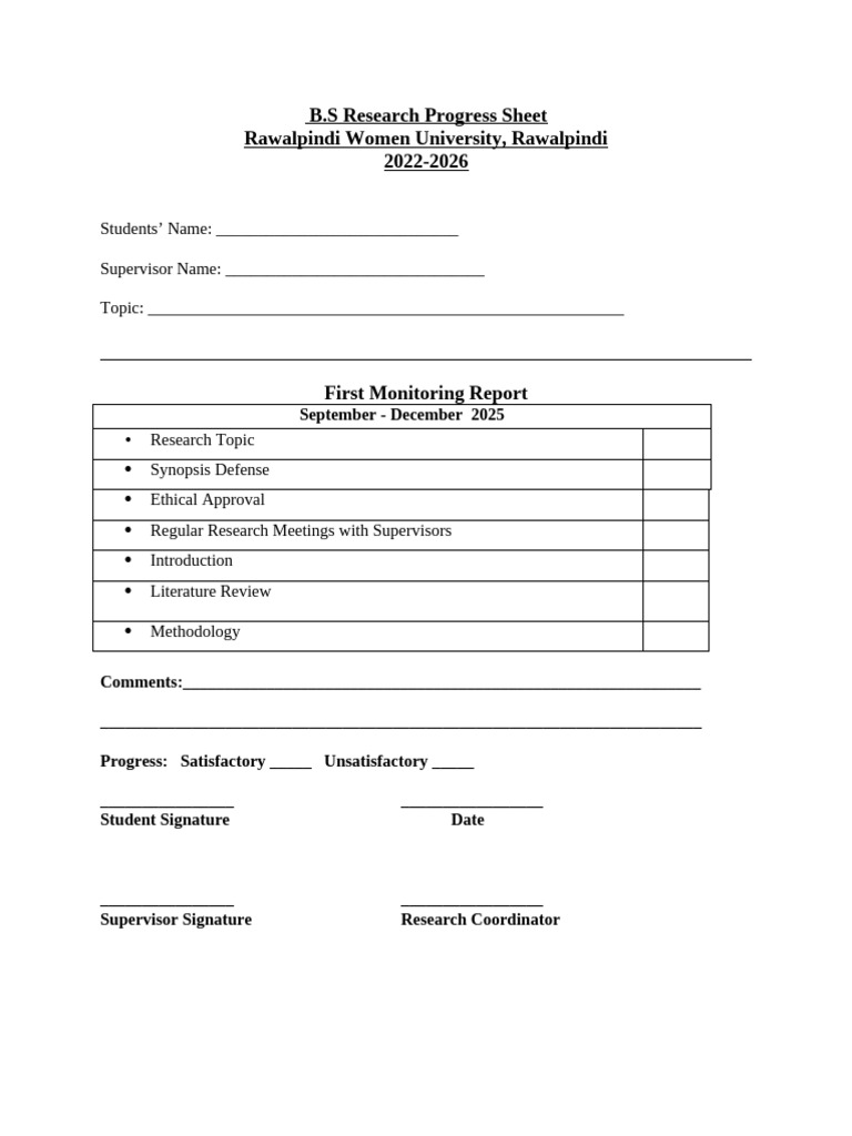 BS Research Progress Sheet 2022 | PDF