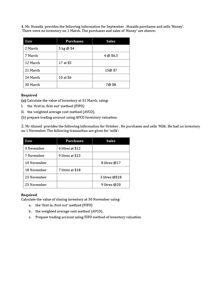 FIFO & AVCO (Simple Pratice Questions) | PDF | Inventory | Management ...