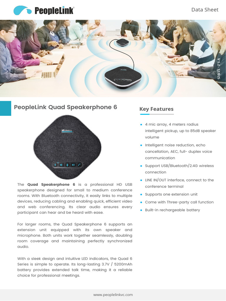 PeopleLink Quad Speakerphone 6 Overview | PDF | Microphone | Loudspeaker