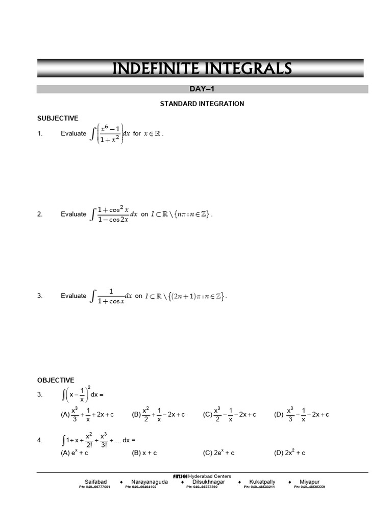 Indefinite Integrals Practice Questions | PDF | Chess Theory | Chess