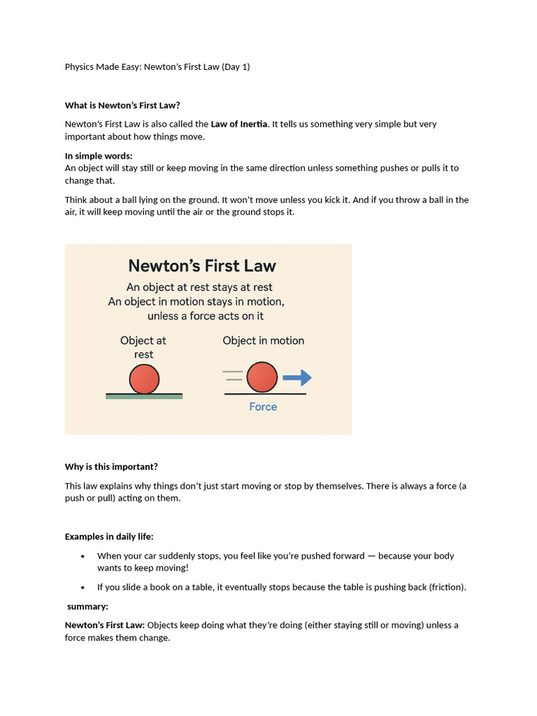 Understanding Newton's First Law | PDF