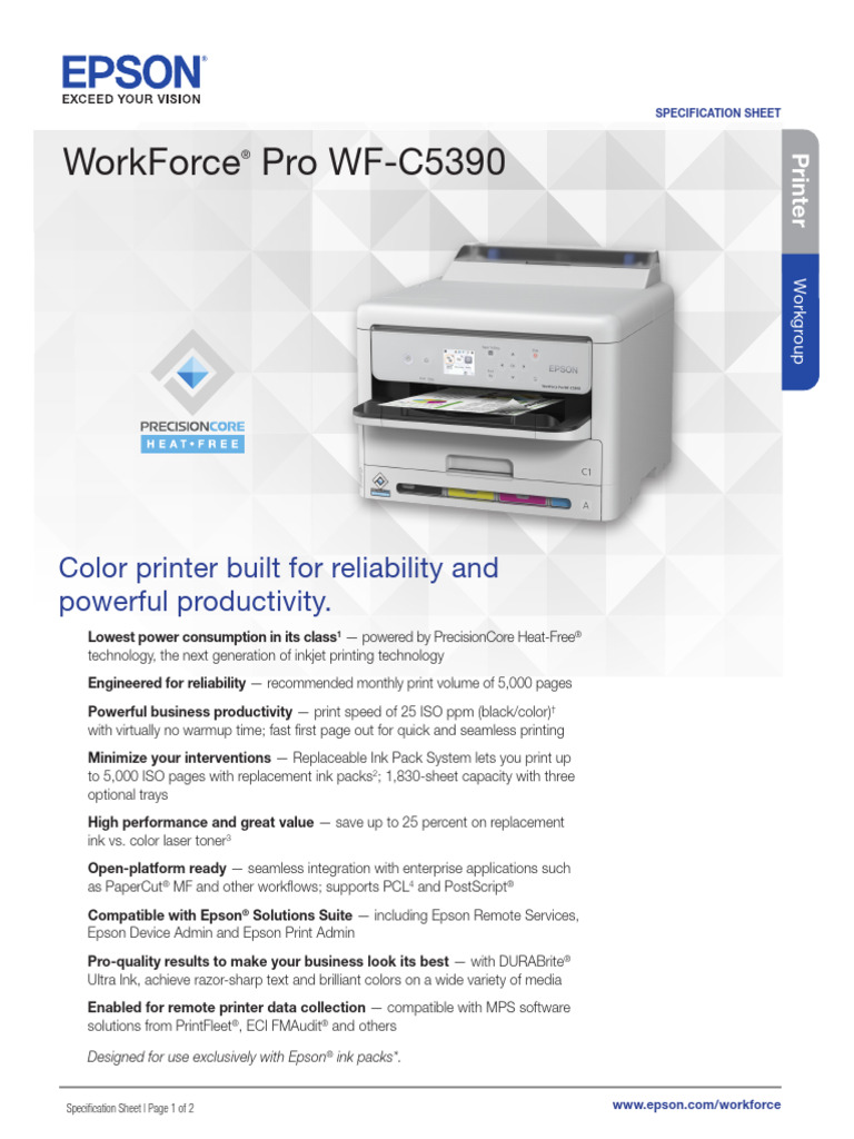 WorkForce Pro WF-C5390 Printer Specification Sheet CPD-62870R1.PDF ...