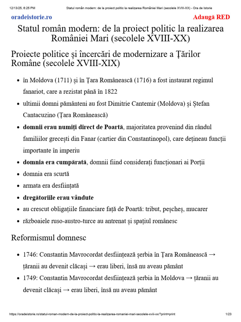 Statul Român Modern - de La Proiect Politic La Realizarea României Mari ...