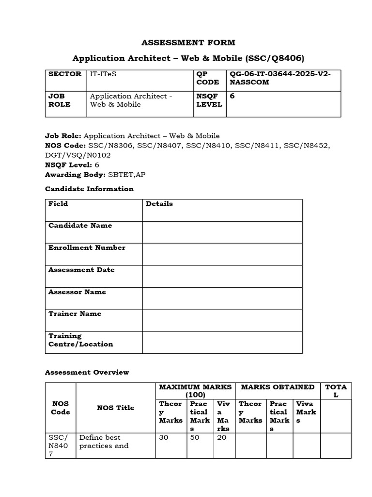 Application Architect Assessment Form | PDF | Regulatory Compliance ...