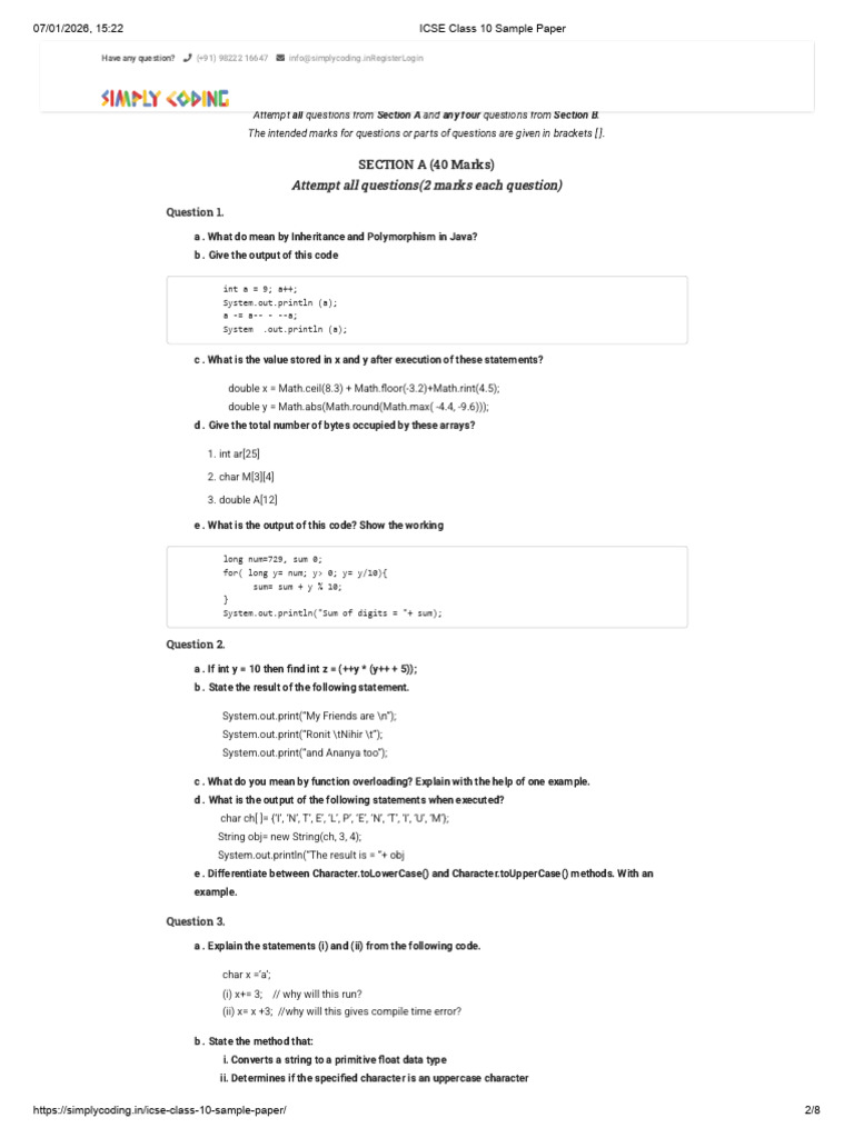 ICSE Class 10 Java Sample Paper | PDF | Integer (Computer Science ...