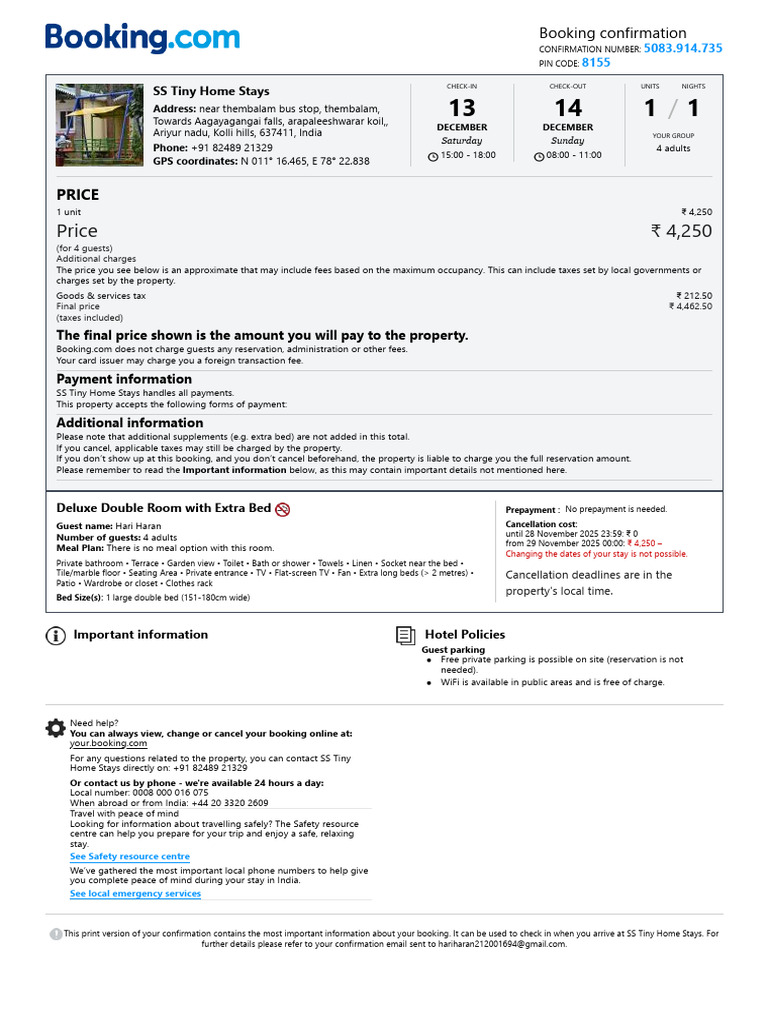 SS Tiny Home Stays Booking Details | PDF | Fee | Payments