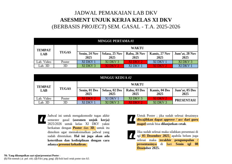 Jadwal Lab DKV Kelas XI Gasal 2025 | PDF